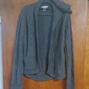 CAbi Charcoal Cable Knit Hooded Cardigan